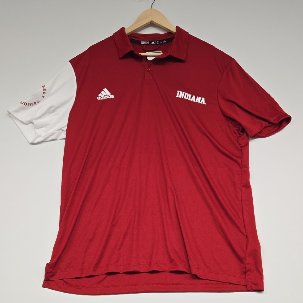 Adidas Red and White Indiana University Men's Polo